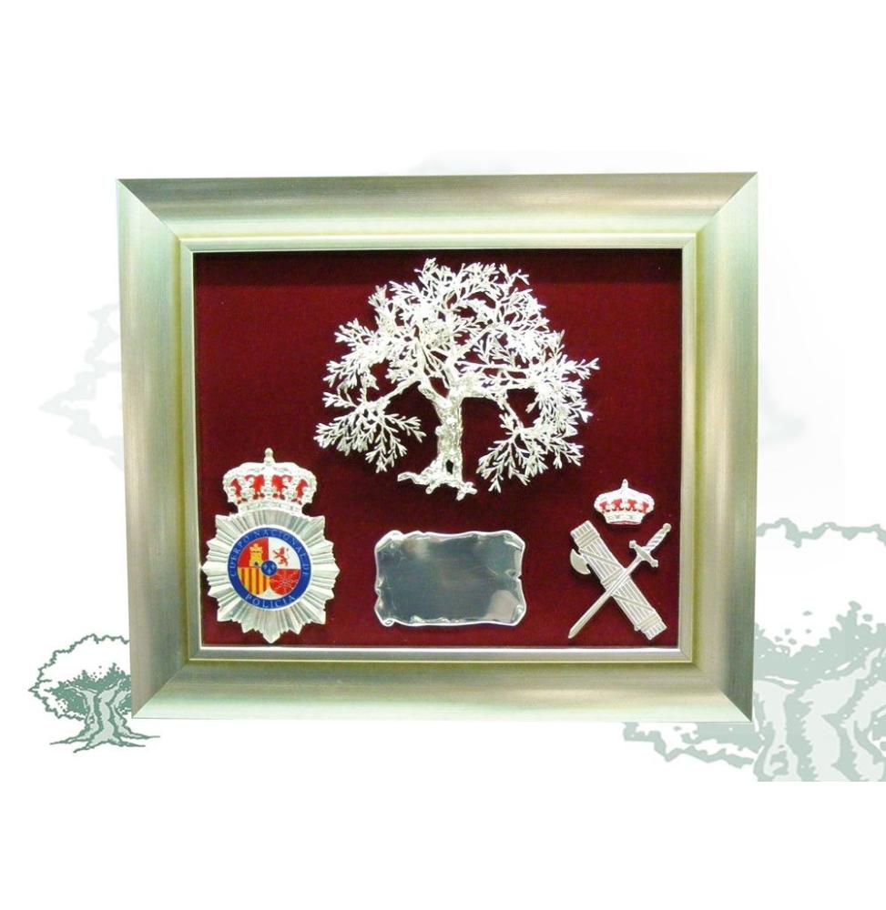 Cuadro Policía Nacional y Guardia Civil con olivo de plata