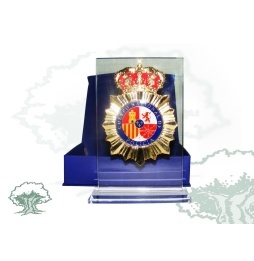 Placa dedicatoria de cristal grueso Policía Nacional