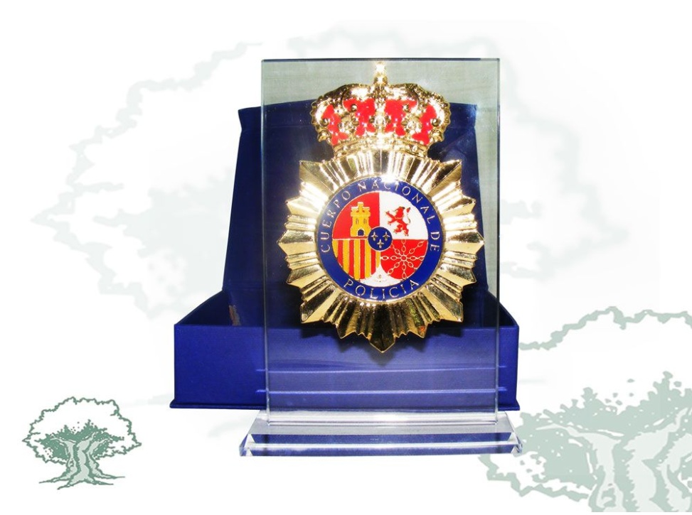 Placa dedicatoria de cristal Policía Nacional
