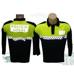 Polo bicolor de manga larga Policía Local con damero en pecho nuevo modelo