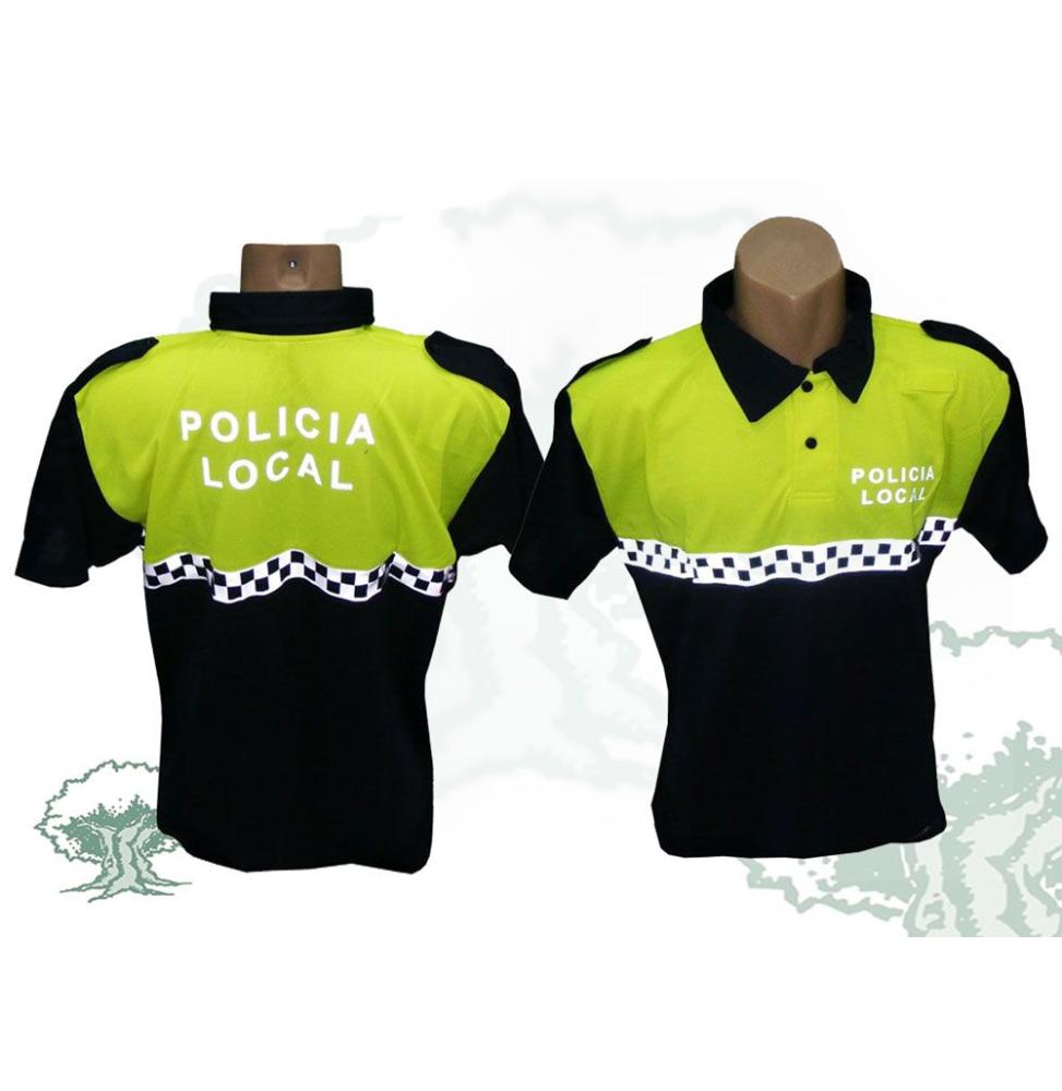 Polo Coolmax bicolor de manga corta Policía Local con damero en pecho