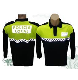 Polo bicolor de manga larga Policía Local con damero en pecho