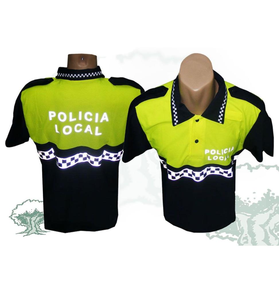 Polo Coolmax bicolor de manga corta Policía Local con damero en cuello y pecho