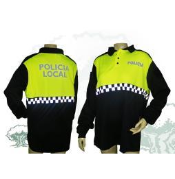 Polo Coolmax bicolor de manga larga Policía Local con damero en pecho