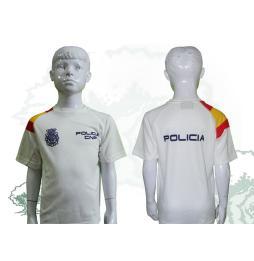 Camiseta técnica de niño Policía Nacional en blanco