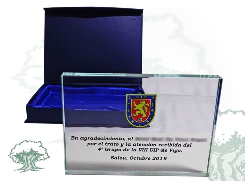 Placa dedicatoria de cristal grueso con estuche