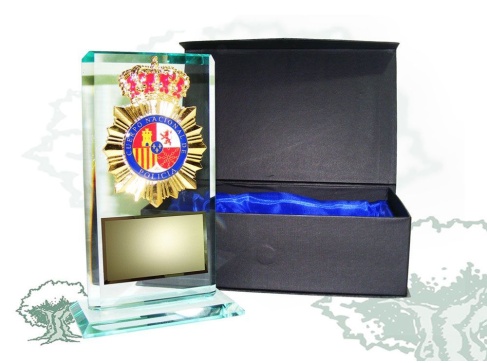 Placa dedicatoria de cristal biselado Policía Nacional