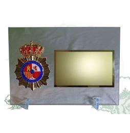 Placa dedicatoria Policía Nacional cristal biselado