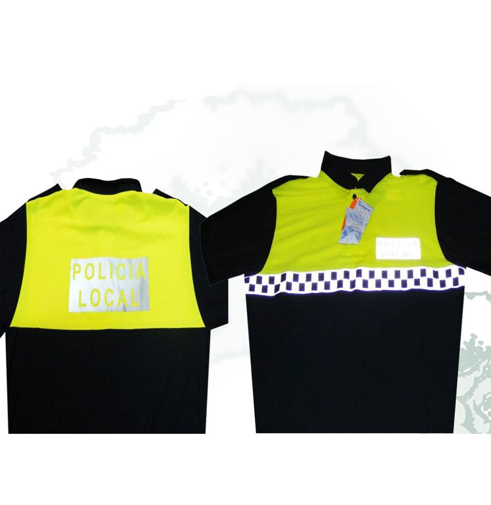 Polo Coolmax bicolor de manga corta Policía Local con damero en pecho outlet