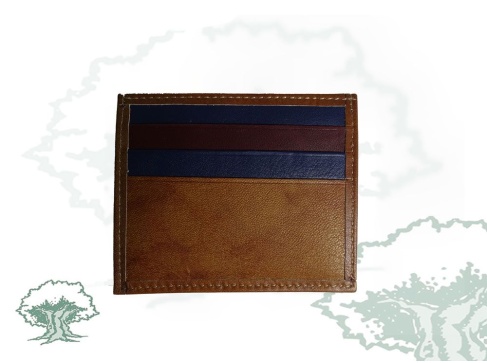 Tarjetero de cuero con monedero marrón