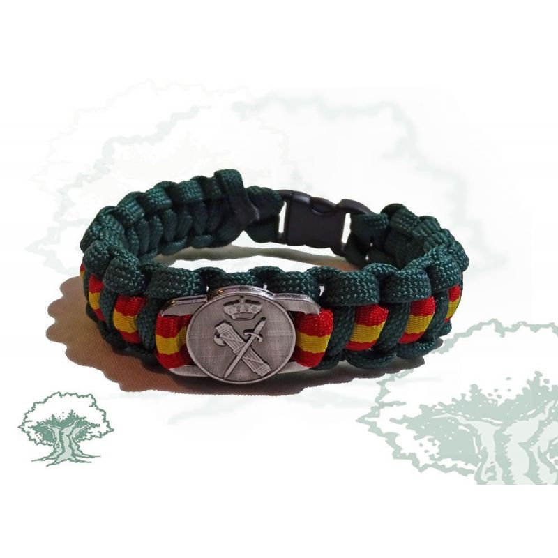 PULSERA GUARDIA CIVIL DE PARACORD CON CHAPA METÁLICA - OLIVO