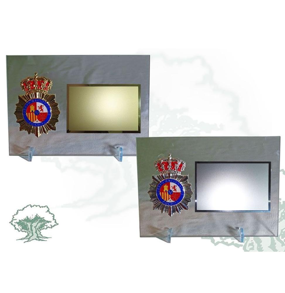 Placa dedicatoria de cristal Policía Nacional