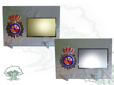 Placa dedicatoria de cristal Policía Nacional
