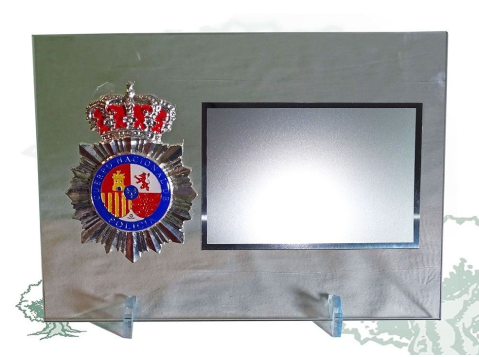 Placa Policía Nacional de cristal horizontal