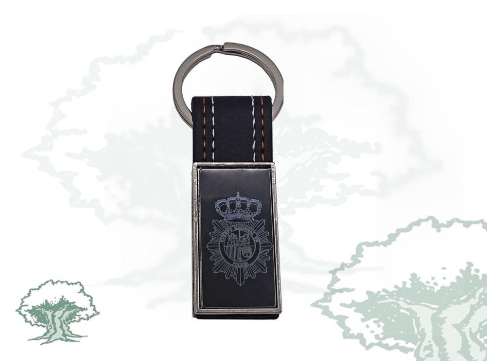 Llavero Policía Nacional cuero y metal