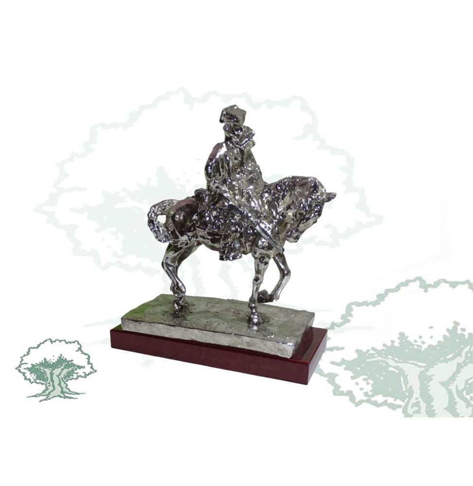Figura Guardia Civil en caballo de cuello torcido bañada en plata grande