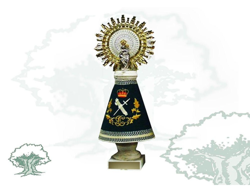 Figura Virgen del Pilar Guardia Civil peana blanca