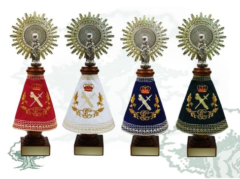 Figura Virgen del Pilar Guardia Civil peana marrón