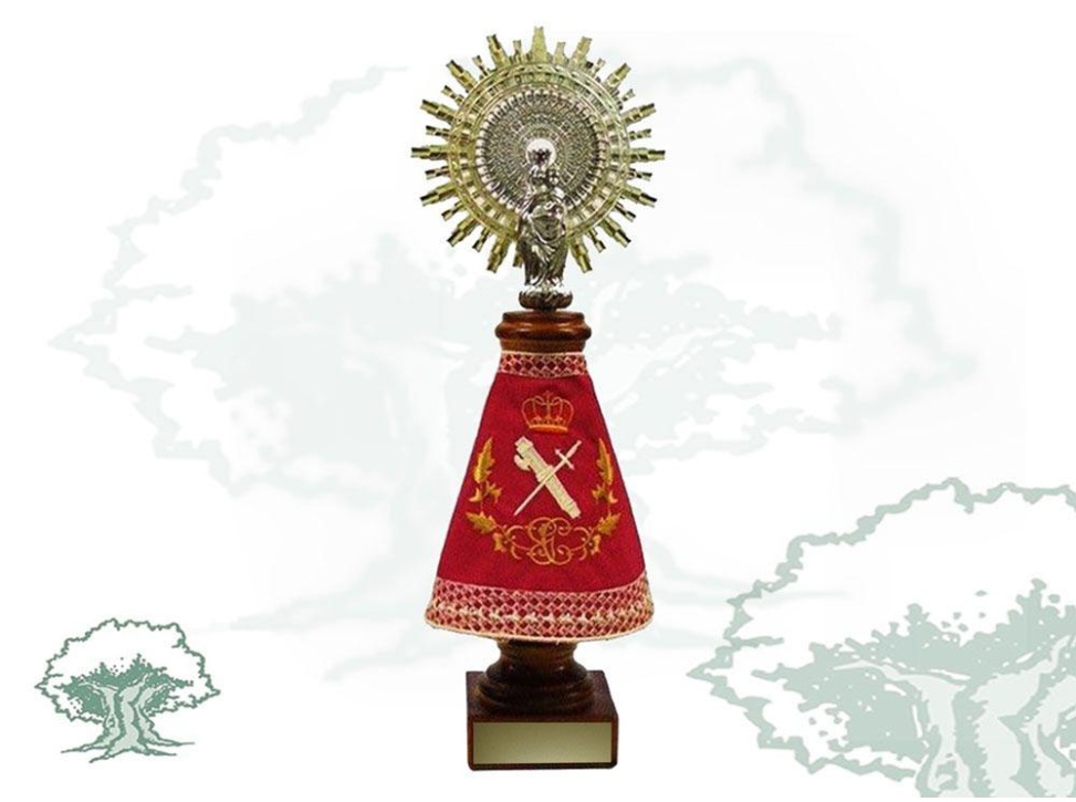 Figura Virgen del Pilar Guardia Civil peana marrón