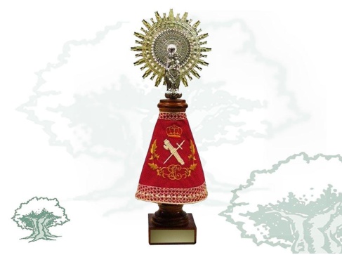 Figura Virgen del Pilar Guardia Civil peana marrón