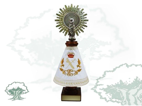Figura Virgen del Pilar Guardia Civil peana marrón