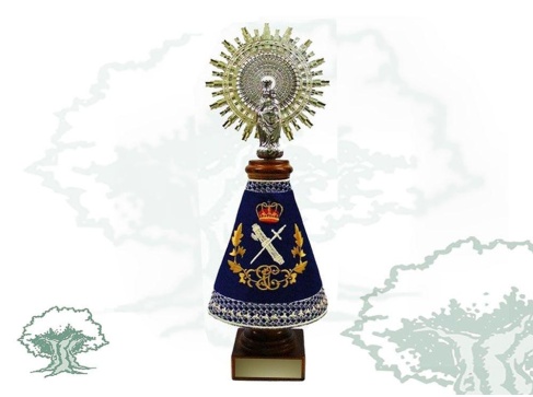 Figura Virgen del Pilar Guardia Civil peana marrón