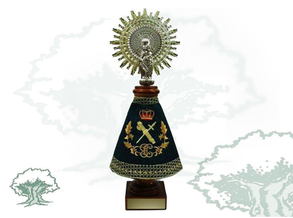 Figura Virgen del Pilar Guardia Civil peana marrón