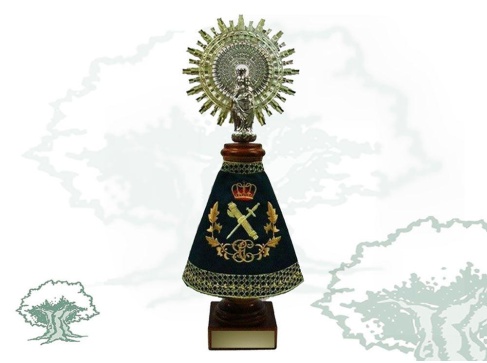 Figura Virgen del Pilar Guardia Civil peana marrón
