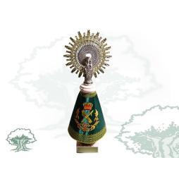Figura Virgen del Pilar con manto de raso verde de la Guardia Civil