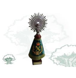 Figura Virgen del Pilar con manto de raso verde de la Guardia Civil