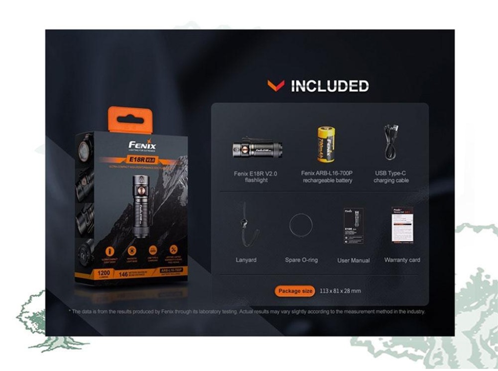 Linterna recargable mini Fenix E18R V2.0 de 1200 lúmenes