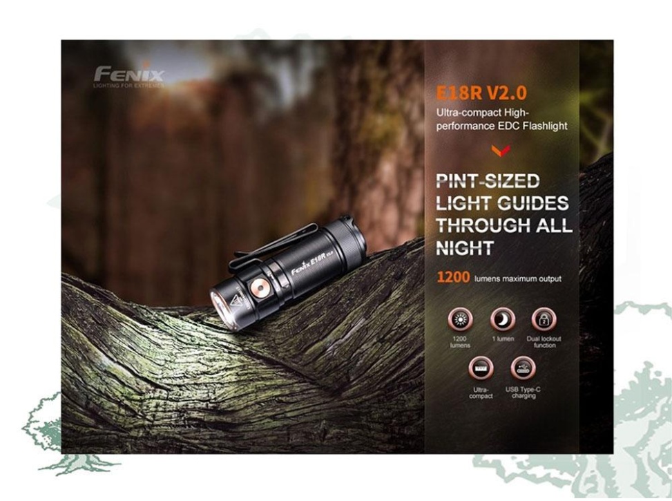 Linterna recargable mini Fenix E18R V2.0 de 1200 lúmenes