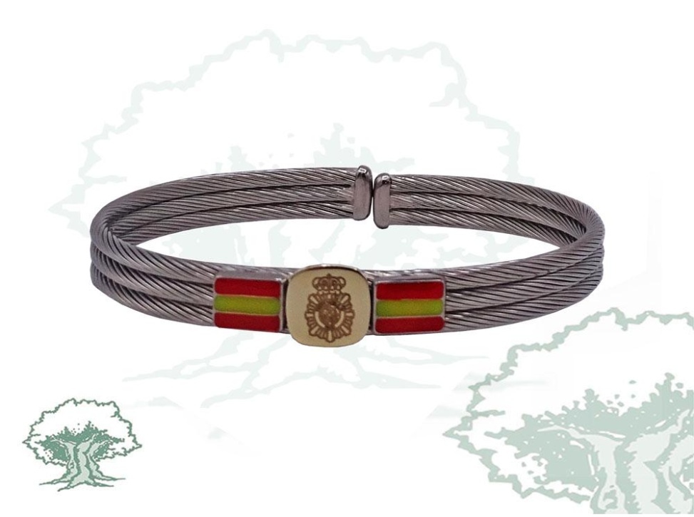 Pulsera plata media caña Policía Nacional con bandera España hombre Pulsera plata media caña Policía Nacional con bandera España hombre