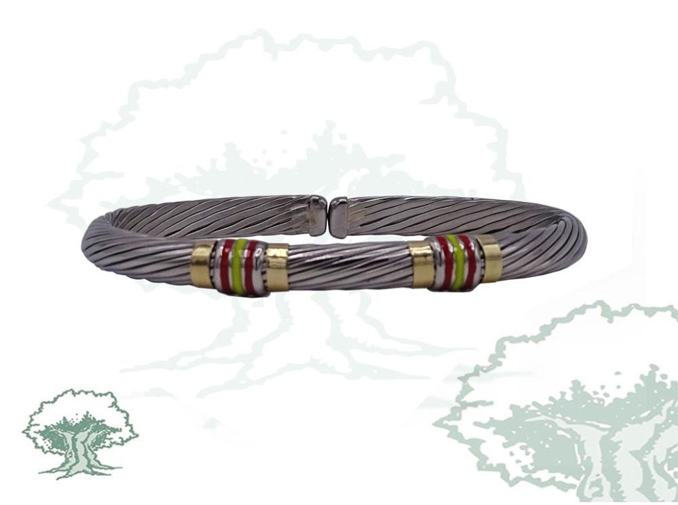 Pulsera plata media caña con doble bandera trenzada Pulsera plata media caña con doble bandera trenzada