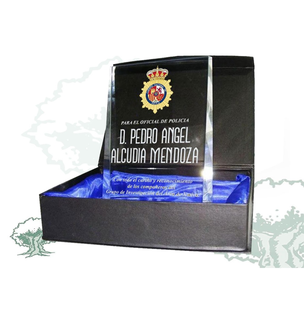 Placa dedicatoria Policía Nacional cristal grueso