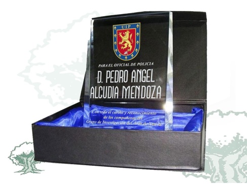Placa UIP Policía Nacional de cristal cuña
