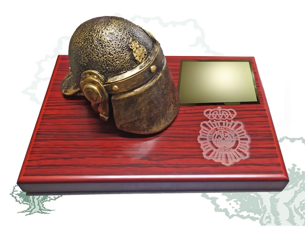 Casco UIP Policía Nacional color bronce de sobremesa