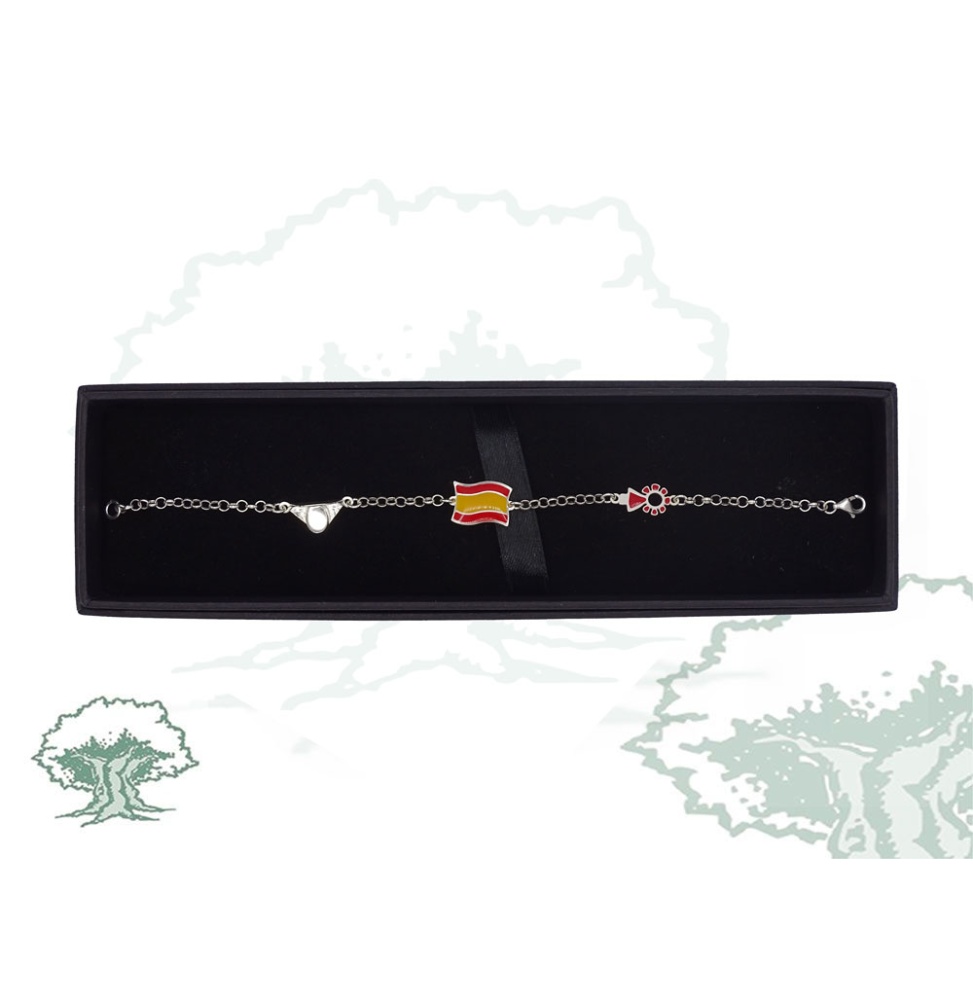 Pulsera con bandera de España, Virgen del Pilar y tricornio de plata