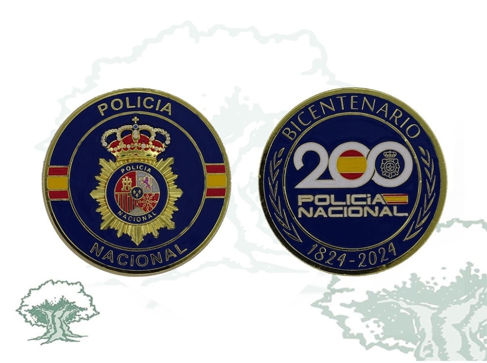 Moneda 200 aniversario Policia Nacional color