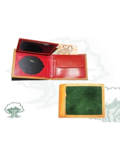 Cartera monedero beige y verde con chapa
