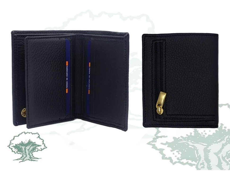 Cartera tarjetero negra Guardia Civil con emblema y chapa