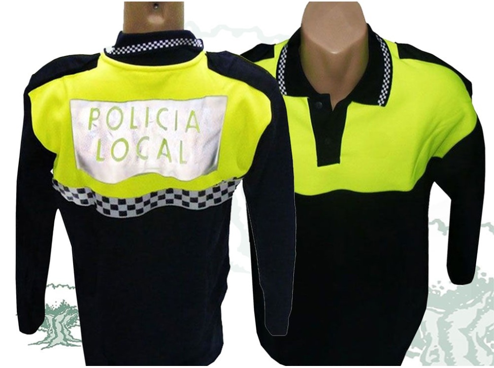 Polo Policía Local manga larga bicolor con damero en cuello y pecho