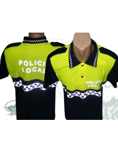 Polo Policía Local manga corta bicolor Coolmax con damero en cuello y pecho