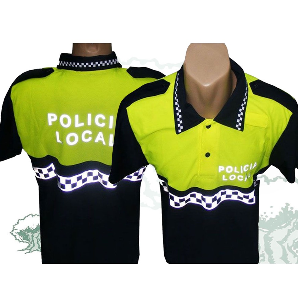 Polo Coolmax bicolor de manga corta Policía Local con damero en cuello y pecho