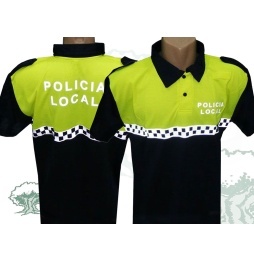 Polo Coolmax bicolor de manga corta Policía Local con damero en pecho