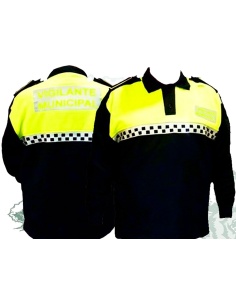 Polo Vigilante Municipal manga larga con damero en pecho