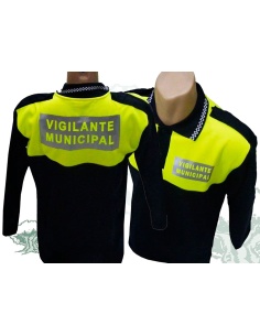 Polo Vigilante Municipal manga larga con damero en cuello