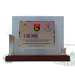 Placa dedicatoria de cristal con columnas