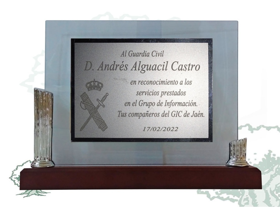 Placa dedicatoria de cristal con columnas