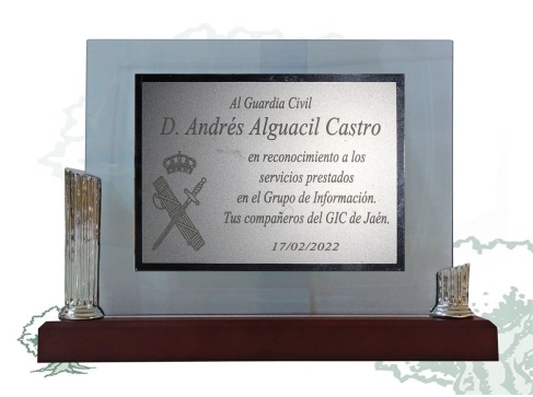 Placa dedicatoria de cristal con columnas